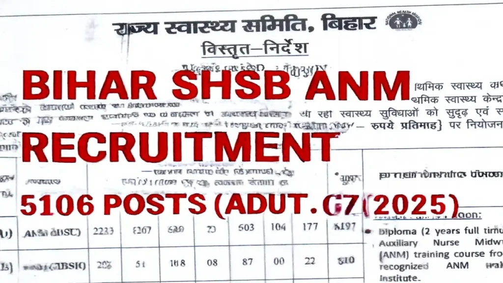 Bihar SHSB ANM Recruitment 2025 Official Notification with 5106 Posts