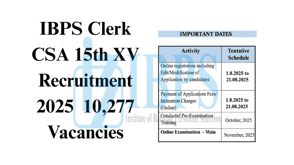 IBPS Clerk CSA XV Recruitment 2025 Important Dates Table