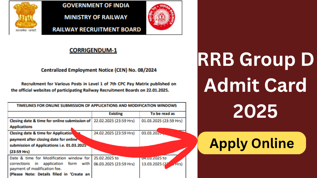 RRB Group D Admit Card 2025 Release Date, Exam Schedule, and Download Instructions