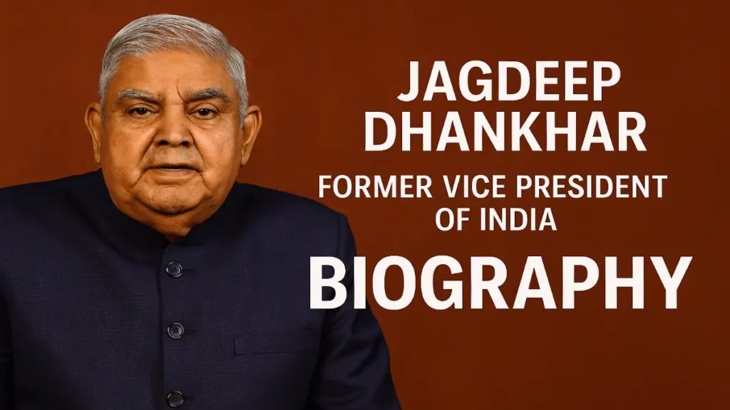 Jagdeep Dhankhar – Former Vice President of India 2 Jagdeep Dhankhar Biography – Former Vice President of India in traditional attire with article title on red background